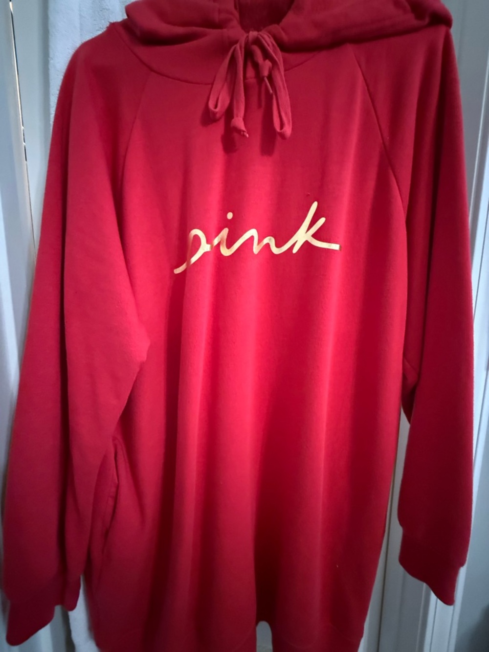 PINK Victoria's Secret Red Hoodie with Script Logo